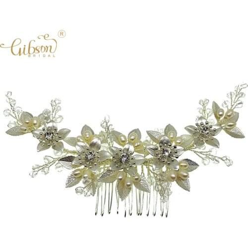 Women Headpiece Freshwater Pearl Headdress Crystal Hair Combs Jewelry Wedding Bridal Hair Accessories