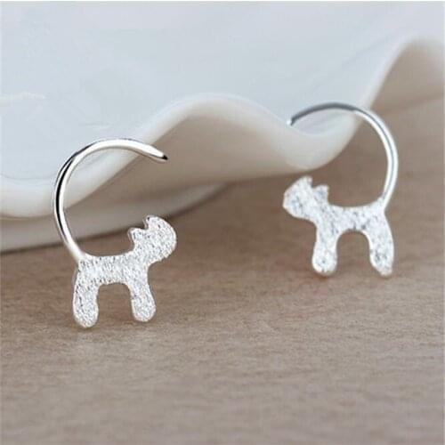 Animal Collection 925 Sterling Silver Cute Cat Stud Earrings For Women Party Wedding Jewelry Pendientes eh283