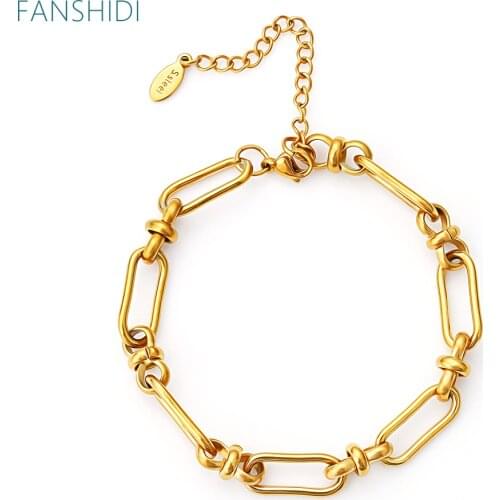 FANSHIDI Stainless Steel Bowknot Oval Chain Bracelet For Women Heavy Duty Chain Gold Color Vintage Jewelry