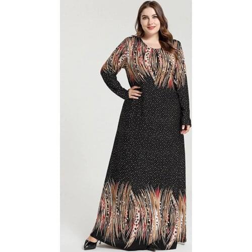 2020 Spring Autumn Women Long Sleeve Dress Plus Size Female Dot Striped Print Casual Dress Loose Oversized Maxi Long Dresses