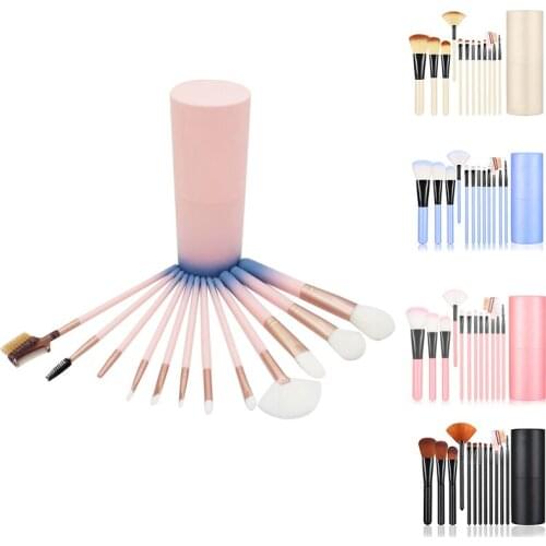 12Pcs Makeup Brushes Set Make Up Fan Foundation Powder Eyeshadow Face Brush With Brush Case Cup Holder