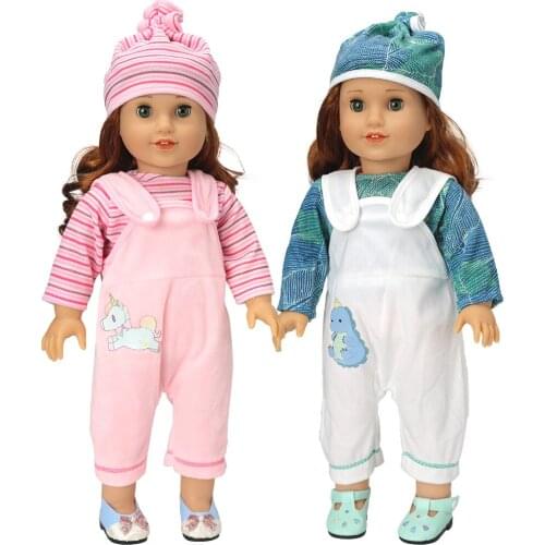 2021 New Pattern Clothes Cartoon One Piece Suit With Hat Fit 18 Inch American&43cm Baby New Born Doll Clothes Accessories