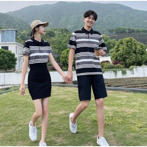 【 2059#】2021 new spring/summer striped couples POLO dress couples clothes couples clothing