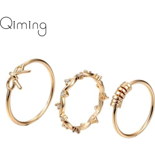 3pcs/lot Handmade CZ Zircon Simple Rings Women Luxury Bowknot Toe Finger Ring Set Birthday Gift Wedding Fashion Jewelry Female