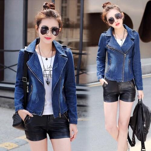 #3320 Spring Suit Denim Jacket Women Short Slim Jeans Jacket Womens Zipper Casual Coat Ladies Outerwear Lapel Collar