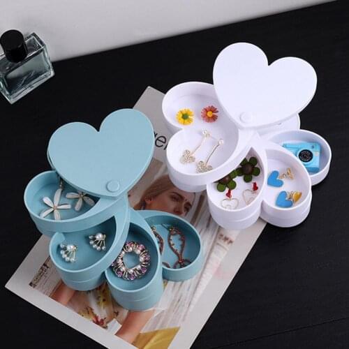 4 Layers Rotating Jewelry Box Plastic Love Heart Shape Jewelry Organizer for Rings