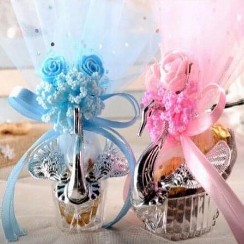 40pcs European Styles Acrylic Silver Elegant Swan Wedding Gift Candy Box Party Favor Chocolate Boxes + Complete Accessory