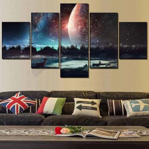5D Diamond Paintings 5 Panels Modern Art Cosmic Planet, Forest, Animal Embroidery Square and Circle Diamond Paintings FF3823