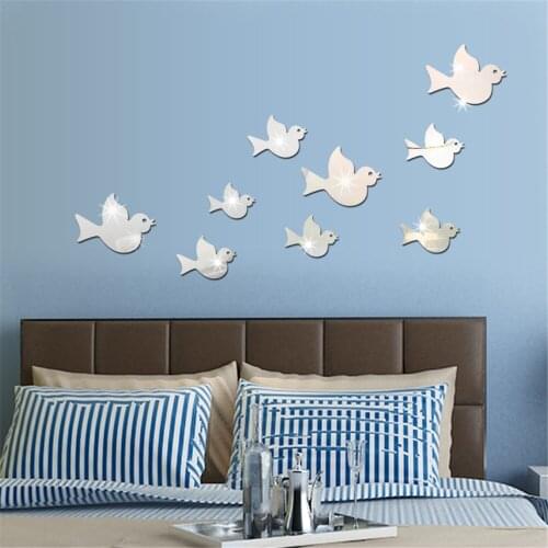 9 Pcs Flying Bird Acrylic Mirror Wall Stickers Mirror Mural Babyroom Bedroom Living Room Decor Home Decoration Accessories