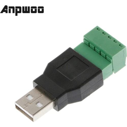 ANPWOO 1Pcs USB female to screw connector USB plug with shield connector USB2.0 Female Jack USB female to screw terminal