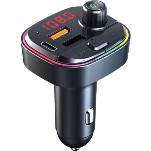 Car Bluetooth 5.0 FM Transmitter Wireless Handsfree Audio Receiver Car MP3 Player RGB light USB QC3.0 PD Type-c Charger Accessor