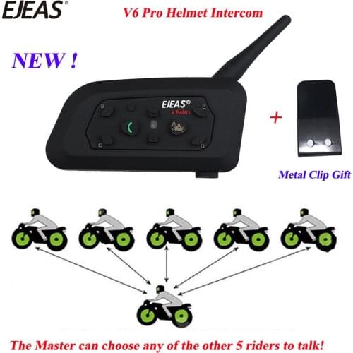 EJEAS 1200M V6 Pro Motorcycle Bluetooth Intercom Helmet Headset 6 Riders Multi BT Interphone Wireless Motorcycle Helmet Intercom