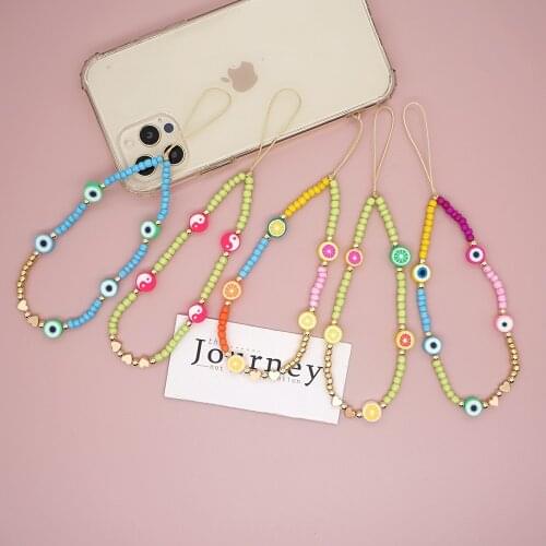 Go2Boho Phone Chain Telephone Jewelry Mobile Chains For Cell Phone Case Evil Eye Heart Charm Lanyard Beaded Strap Hanging Cord