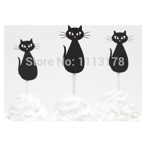 Black Cat Cupcake Toppers Party Picks - Cupcake Toppers - Toothpicks - Food Picks wedding baby shower birthday party favors
