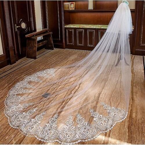Romantic 5M Wedding Veil Cathedral Two Layer Lace Appliqued Long Bridal Veils With Comb Woman Marry Gifts 2020 New Accessories