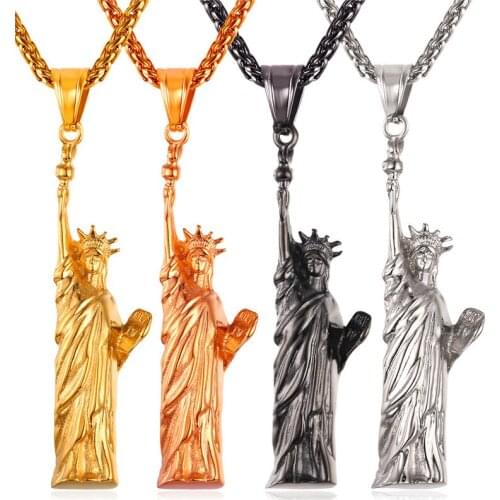 Hot Steampunk American Statue of Liberty Necklace Men/Women Charms Jewelry Stainless Steel/Gold Color Statement Pendant GP2409