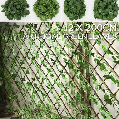 12pcs 2M Simulation Plants Green Grape Leaves Watermelon Leaves Scindapsus Leaves Sweet Potato Leaves Winding Garden Decoration