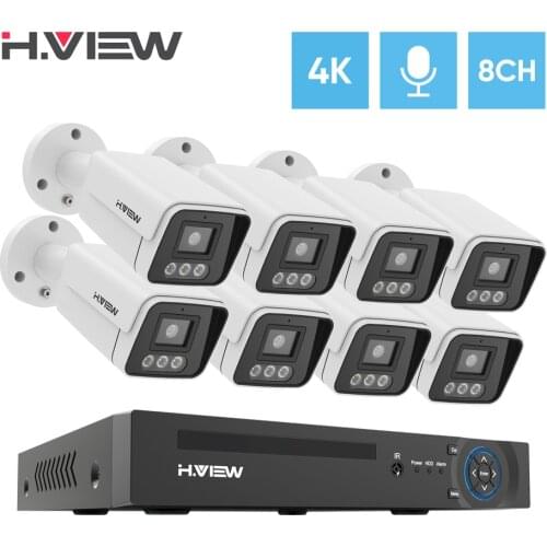 H.View 8Mp 4K Cctv Security Cameras System 8Ch Video Surveillance Kit Home Outdoor Audio Ip Camera Poe Nvr Recorder Set