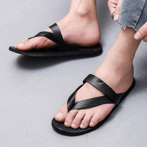 Classic Men Slippers Black White Men Casual Shoes Beach Slippers Flats Brown Outdoor Flip Flops Summer Male Shoes Big Size 39-47