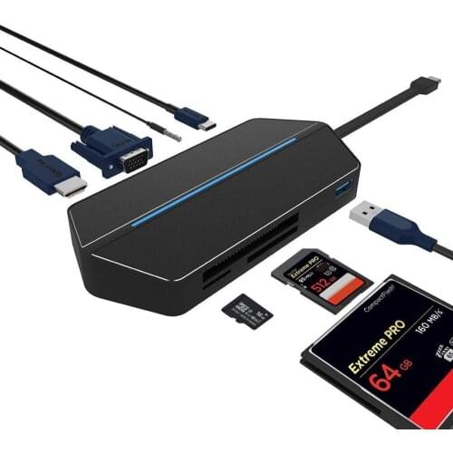 8in1 Type C To USB 3.0 Hub for Macbook Dell Laptop PC Computer To VGA HDMI-compatible TV CF TF SD Card Reader Adapter Splitter