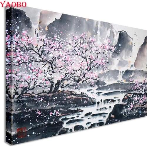 Full round Diamond Embroidery Sakura tree Diamond Painting Scenery Decoration Home Square Diamond Mosaic Accessories New Arrival