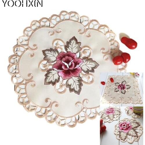 HOT lace satin embroidery place table mat cloth pad cup mug drink doilies dining dish pan tea coaster Christmas placemat kitchen
