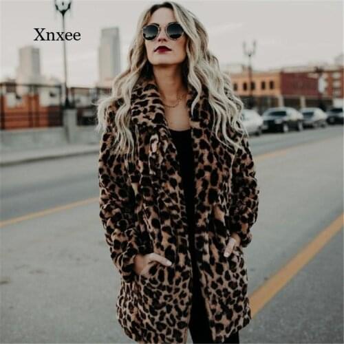 Leopard Faux Fur Coat Women Winter Plus Size Fluffy Hair Jacket Cardigan Coats Warm Long Jackets Cape Women Casual Slim Overcoat