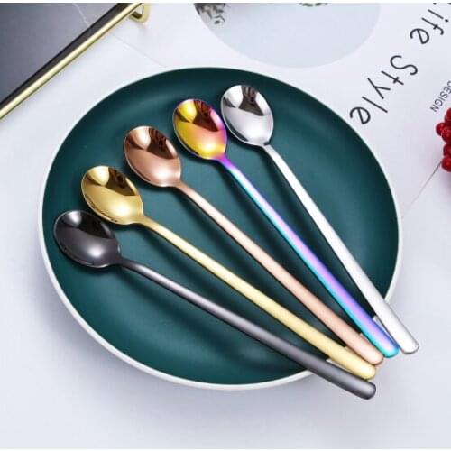 Coffee Latte Spoon Food Grade Stainless Steel 20cm/23.8cm Long Handle Glass Ice Cream Sundae Tea Spoon Kitchen Tableware