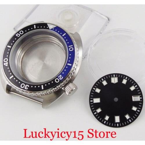 Brushed 45mm Automatic Watch Case fit NH35A NH36 Alloy Insert Sapphire Crystal Metal Back Screwdown Crown Luminous Dial