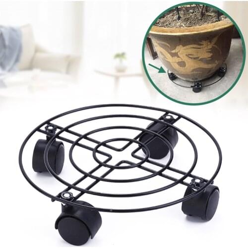 Metal Round Flower Plant Pot Tray 4 Wheels Heavy Planter Flowers Pot Mover Trolley Plate Stand Holder Garden Tools