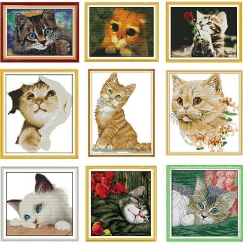 Lovely cats cross stitch kits 11CT14CT printed pattern craft Chinese sewing needlework dmc counted embroidery accessories decor
