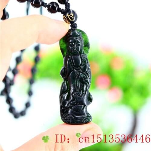Jade Guanyin Pendant Carved Natural Necklace Jewellery Charm Fashion Black Green Amulet Chinese Gifts