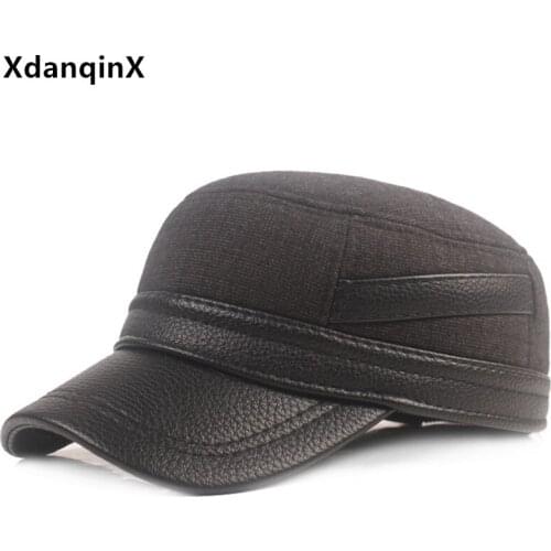 New Winter Mens Hat Thick Warm Earmuffs Hats Thermal Baseball Caps Men Flat Cap Snapback Cap Adjustable Size Elderly Sports Cap