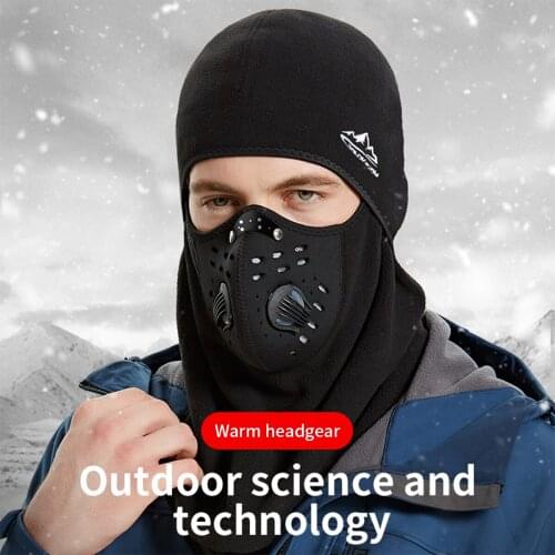 Autumn Winter Lengthened Warm Hood Face Mask Outdoor Black Thick Fleece Anti-fog Windproof Mask with Neck Guard