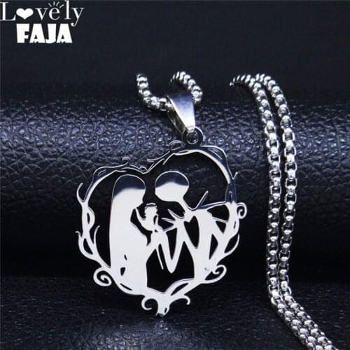 AFAWA Gothic Couple Necklace Stainless Steel Love Necklace for Women/Men Silver Color Necklaces Jewelry gargantilla N4151S03
