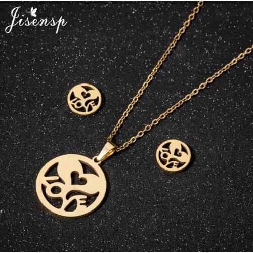 Jisensp Romantic Hollow Love Heart Pendant Necklace Earrings Cute Letter Love Jewelry Sets for Women Wedding Party Jewelry Gift