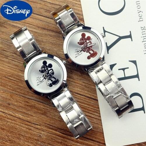 Disney Mickey Mouse Watch Luxury Male Female Quartz Cartoon Anime Watches Stainless Steel Dial Casual Fashion Girls Clock Gifts