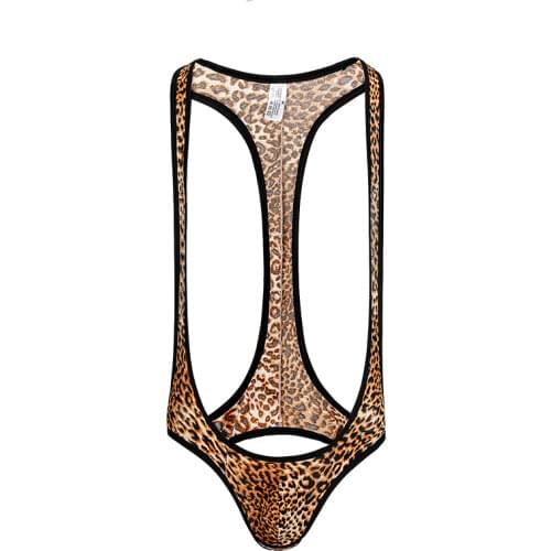 Sexy Men Onesies Leopard Sexy Pajamas Open Butt Bodysuit Lungewear Body Stocking Man Jumpsuit Wresting Shapper Gay Jumpsuit