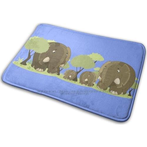 Elephant Family Mat Rug Carpet Anti-Slip Bedroom Entrance Door Mat Child Dog Playing Trees Grass Boy Garden Sitting Pet Collie