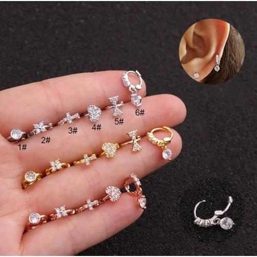 1 PC Fashion CZ Hoop Cartilage Earring Stainless Steel Small Tragus Daith Rook Cartilage Hoop Earrings Ear Piercing Jewelry