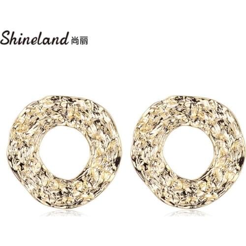 Shineland bijoux Trendy Big Metal Circle Hollow Stud Earrings for Women Fashion Jewelry Femme Punk Bijoux Brincos 2021 Hot