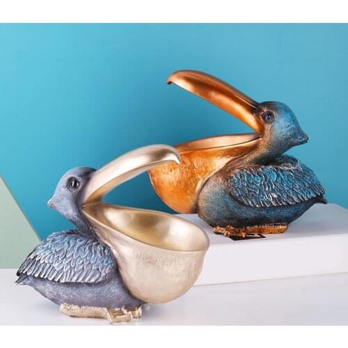 Resin Modern Figurine Desktop Hallway Key Bowl Holder Toucan Statue Silver