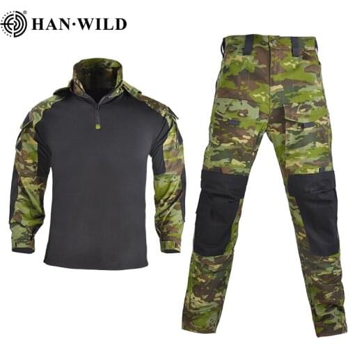 Unisex Combat Uniform Tactical Shirt + Cargo Pants Men Women Airsoft Military Suit CS Training Clothes with Pads Mens Sets