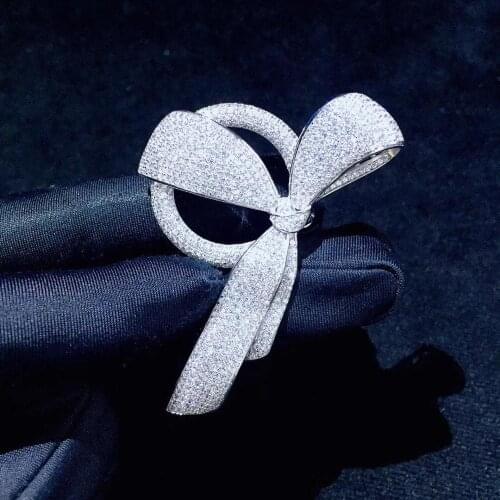 Bowknot brooch circle 925 sterling silver with cubic zircon fine women jewelry for coat dress free shipping