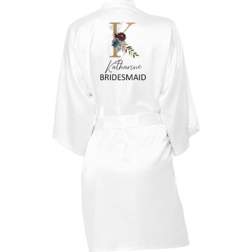 Satin Kimono Bathrobe Gown Flower Print Women Robe Sleepwear Bride Bridesmaid Robes