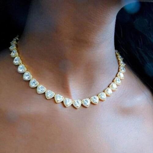 2021 Iced Out Bling AAA Zircon Heart Necklace Women Hip Hop Fashion Jewelry 10mm Gold Silver Color Heart Tennis Chain CZ Choker