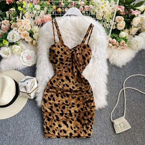 YornMona Ins Fashion Sexy Backless Leopard Women Dress 2021 New Summer Spaghetti Strap Bodycon Dress Lady Night Mini Club Dress
