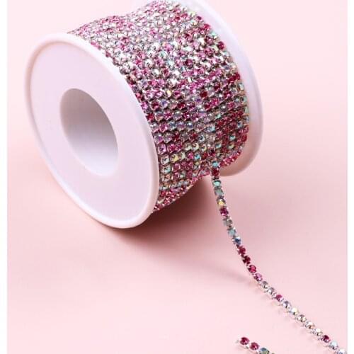10 Yard/Roll Crystal Color AB Rhinestone Cup Chain Silver Base With Claw Dress Decoration Trim Applique Sew on Garment Bags