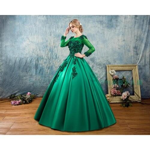 100%real long sleeve green embroidery ball gown court medieval dress renaissance Gown queen Victorian /Marie/drama/ball gown