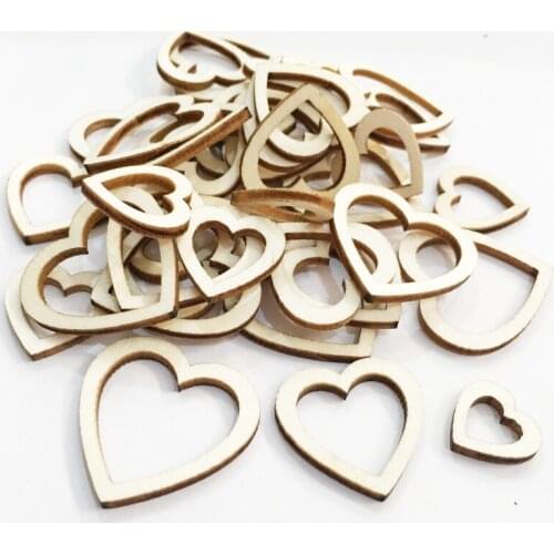 100pcs Hollow Heart Shape Wood for Scrapbooking Handmade DIY Carfts Wooden Embellishment Confetti Home Decor Ornament